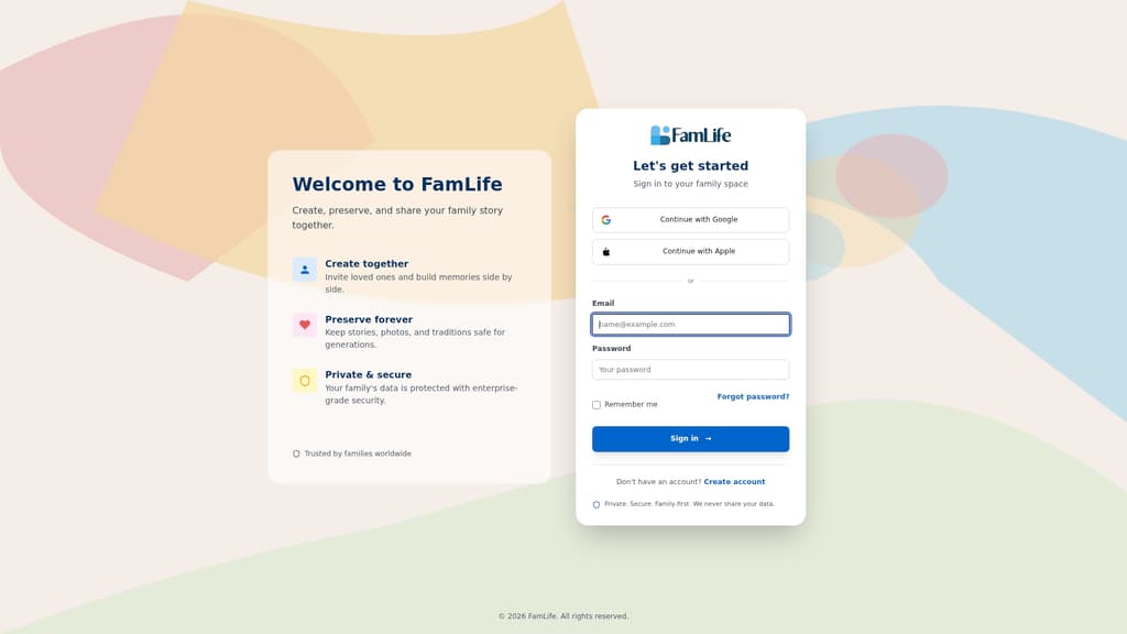 Capture d'écran de l'application FamLife