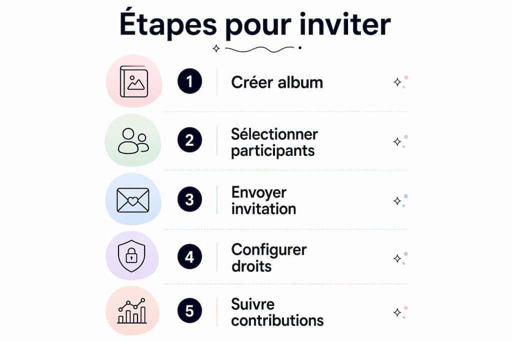 Infographie : les différentes étapes pour inviter quelqu’un à rejoindre un album partagé