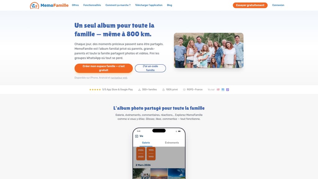 Capture d'écran du site MemoFamille