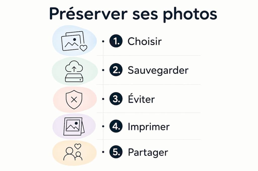Schéma des différentes étapes pour préserver vos photographies