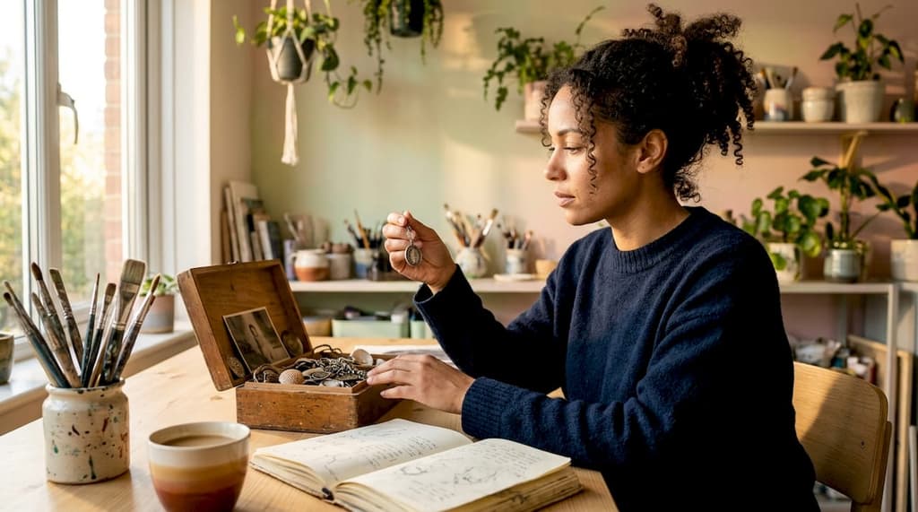 Dans son atelier, une femme redonne vie à des objets chargés de souvenirs en les transformant avec passion et créativité.
