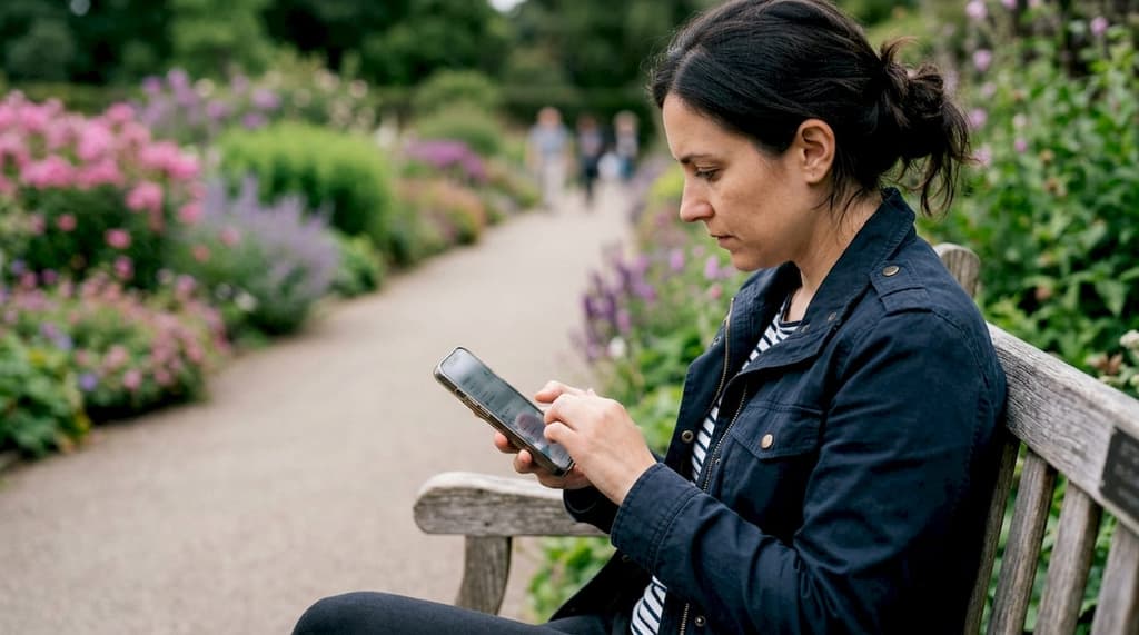 Des mains manipulant un smartphone à l’extérieur