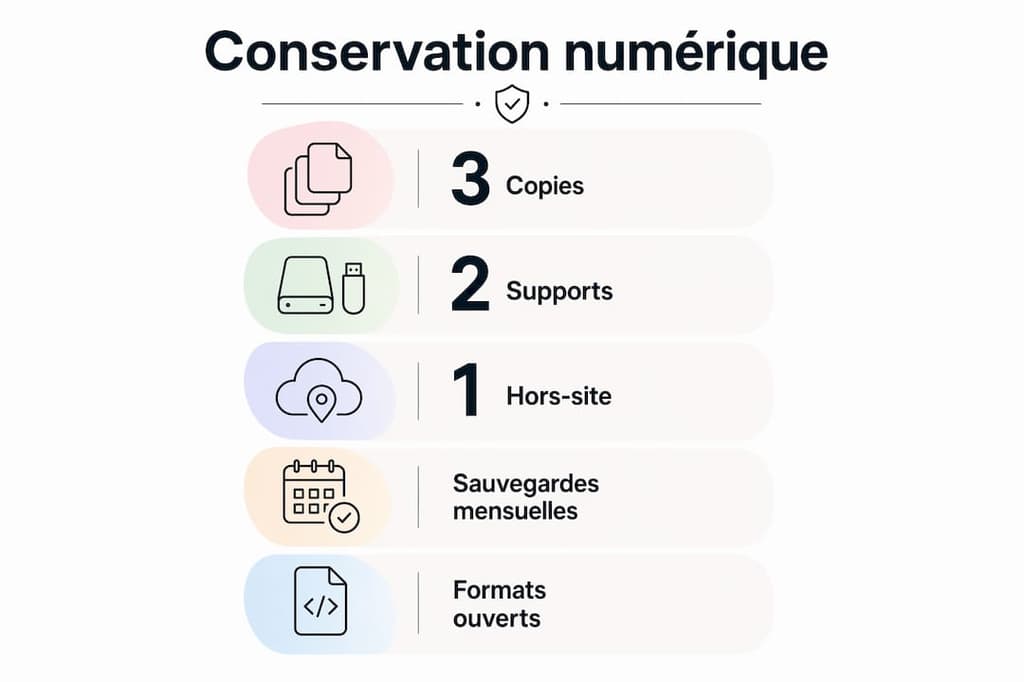 Visuel explicatif de la méthode 3-2-1 pour la sauvegarde des fichiers numériques