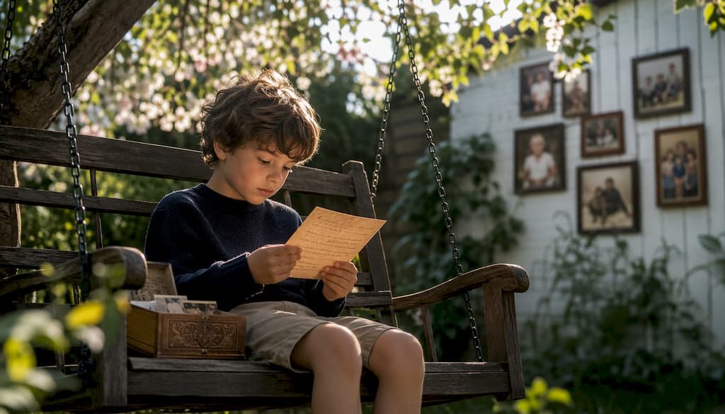 De petites mains d’enfant tiennent précieusement une vieille lettre écrite à la main.