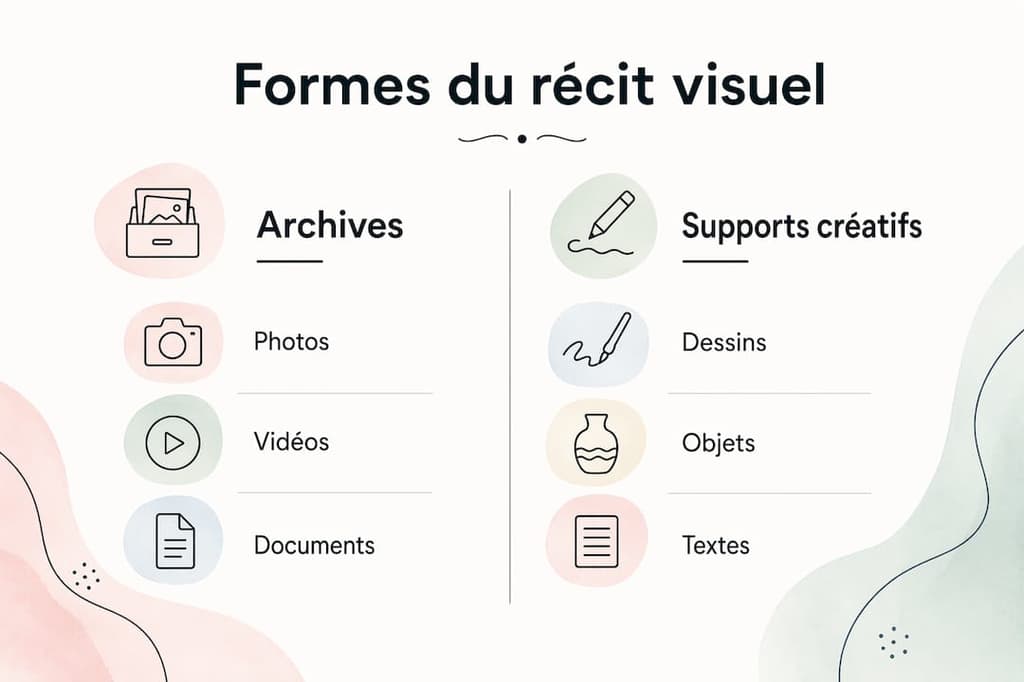 Infographie mettant en parallèle les principales formes de récits familiaux visuels