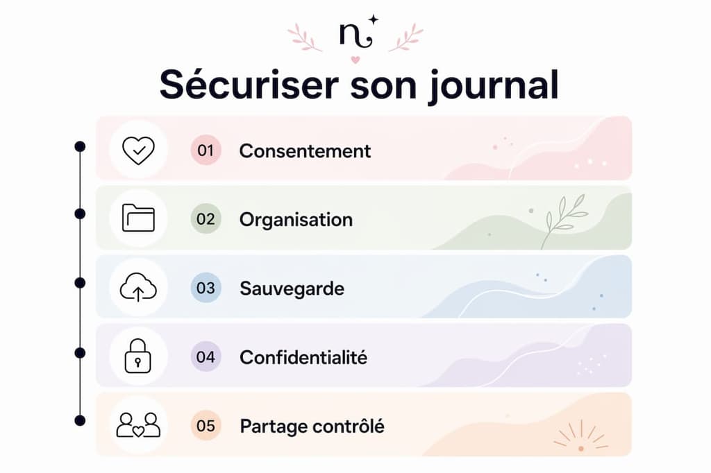 Schéma des bonnes pratiques pour protéger un journal intime partagé