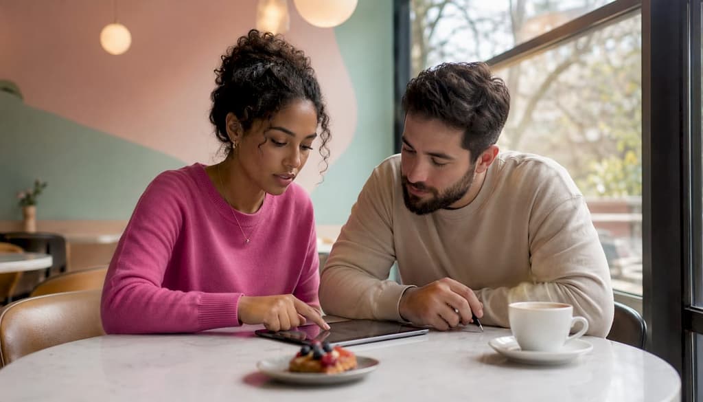 Des mains ajustent les paramètres de partage de photos sur une tablette.