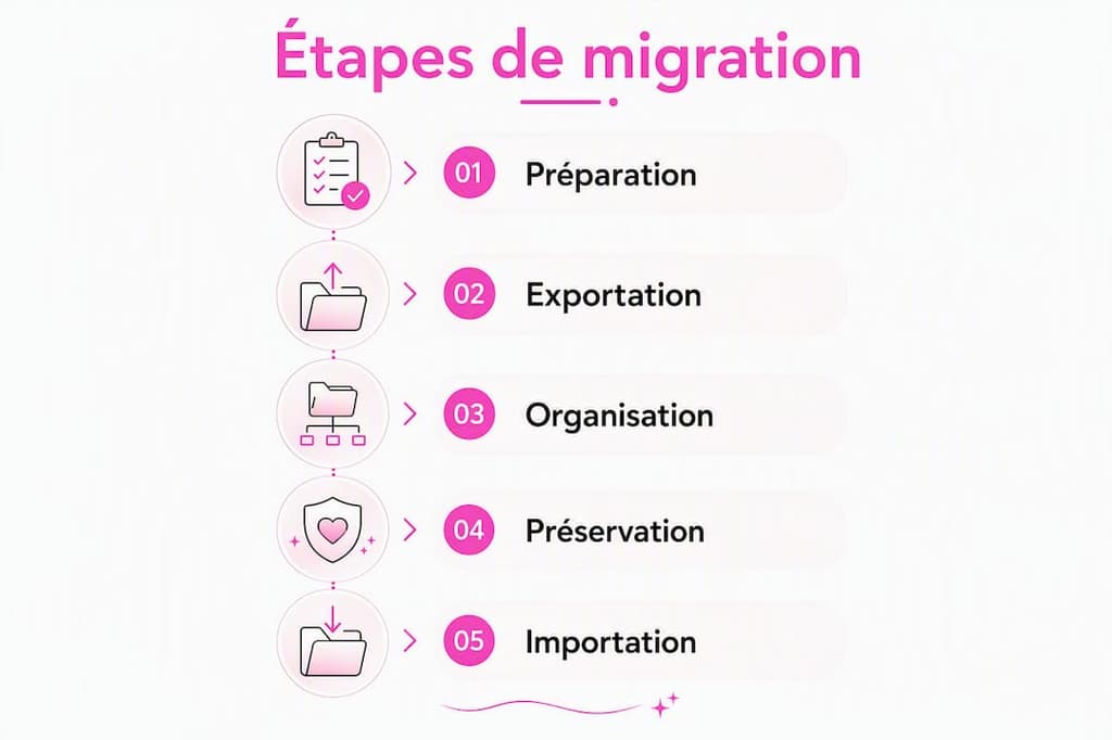 Découvrez, en un coup d’œil, les différentes étapes pour réussir la migration de vos photos grâce à cette infographie.