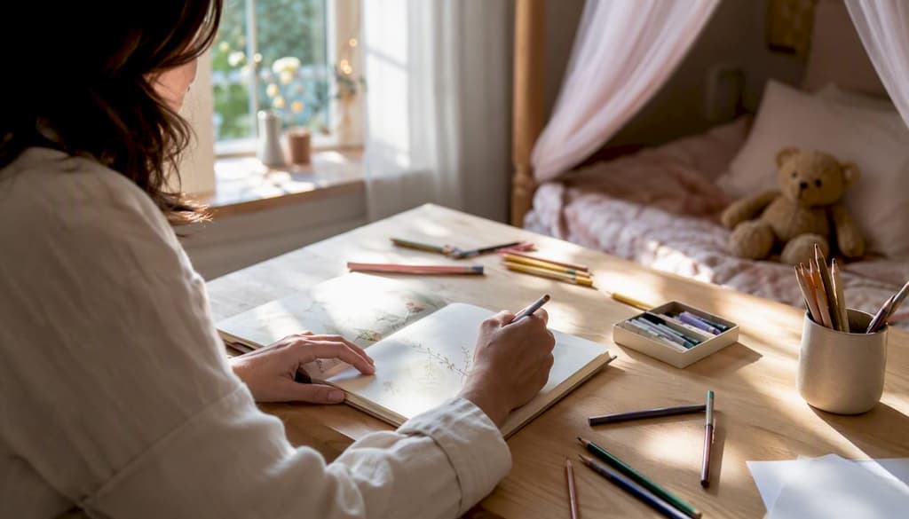 Un parent en train d’illustrer le carnet de souvenirs de bébé