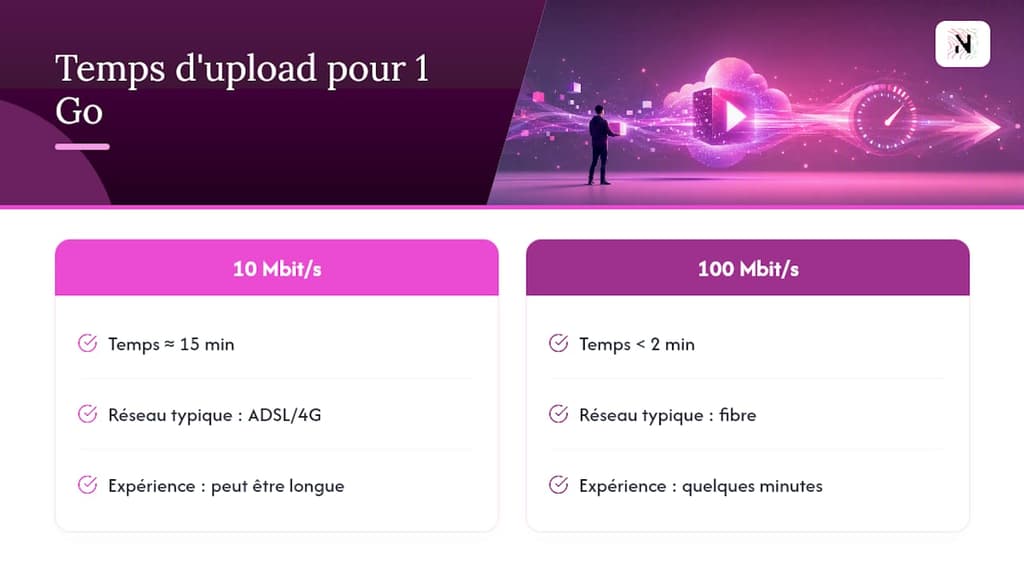 Schéma comparant les temps de téléchargement vidéo selon la vitesse de connexion