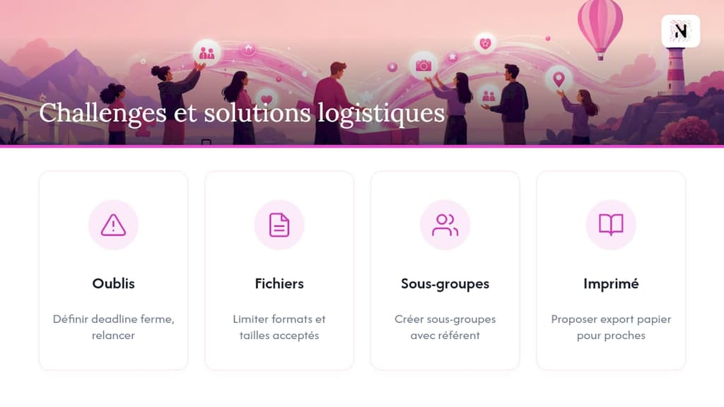 Schéma des défis et solutions pour la coordination de groupe