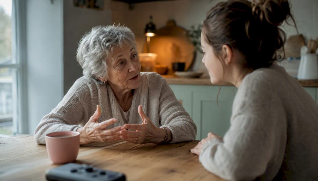 Grand-mère enregistrée en train de raconter une histoire de famille
